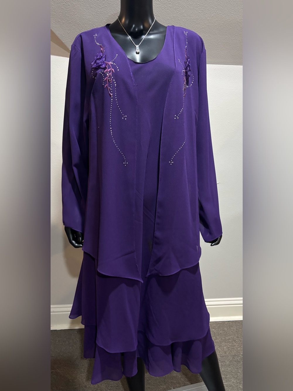 COC USA made purple sheer 2 pc tank dress & jacket sz 3x evening